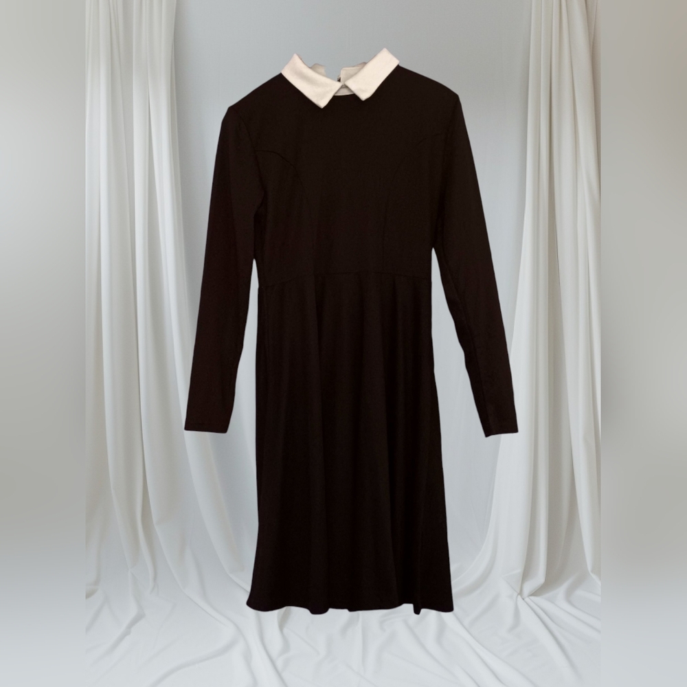 Black Long Sleeve Gothic Dress White Peter Pan Collar Small